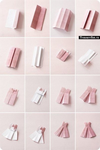 Kleitas montāžas shēma nav pārāk sarežģīta, tāpēc pat origami iesācēji ar to tiks galā: